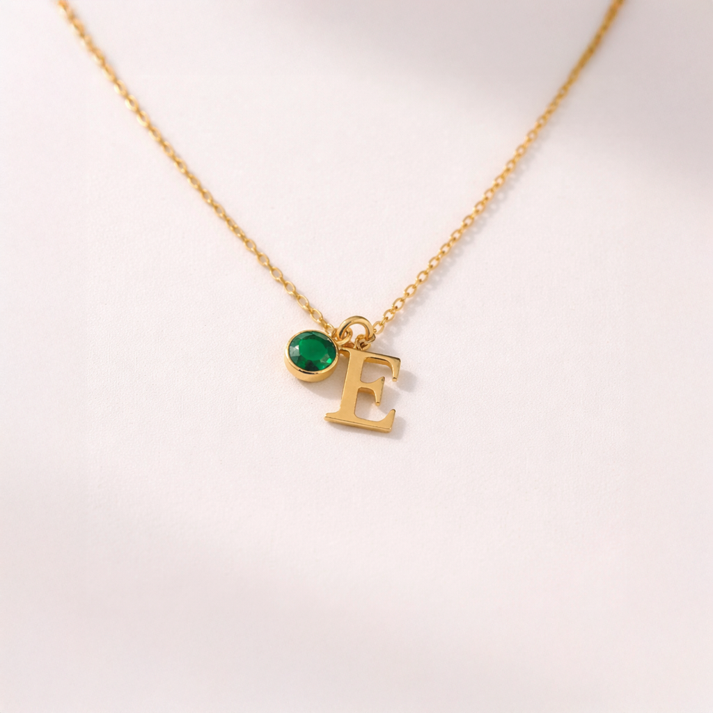 Birthstone Initial Necklace
