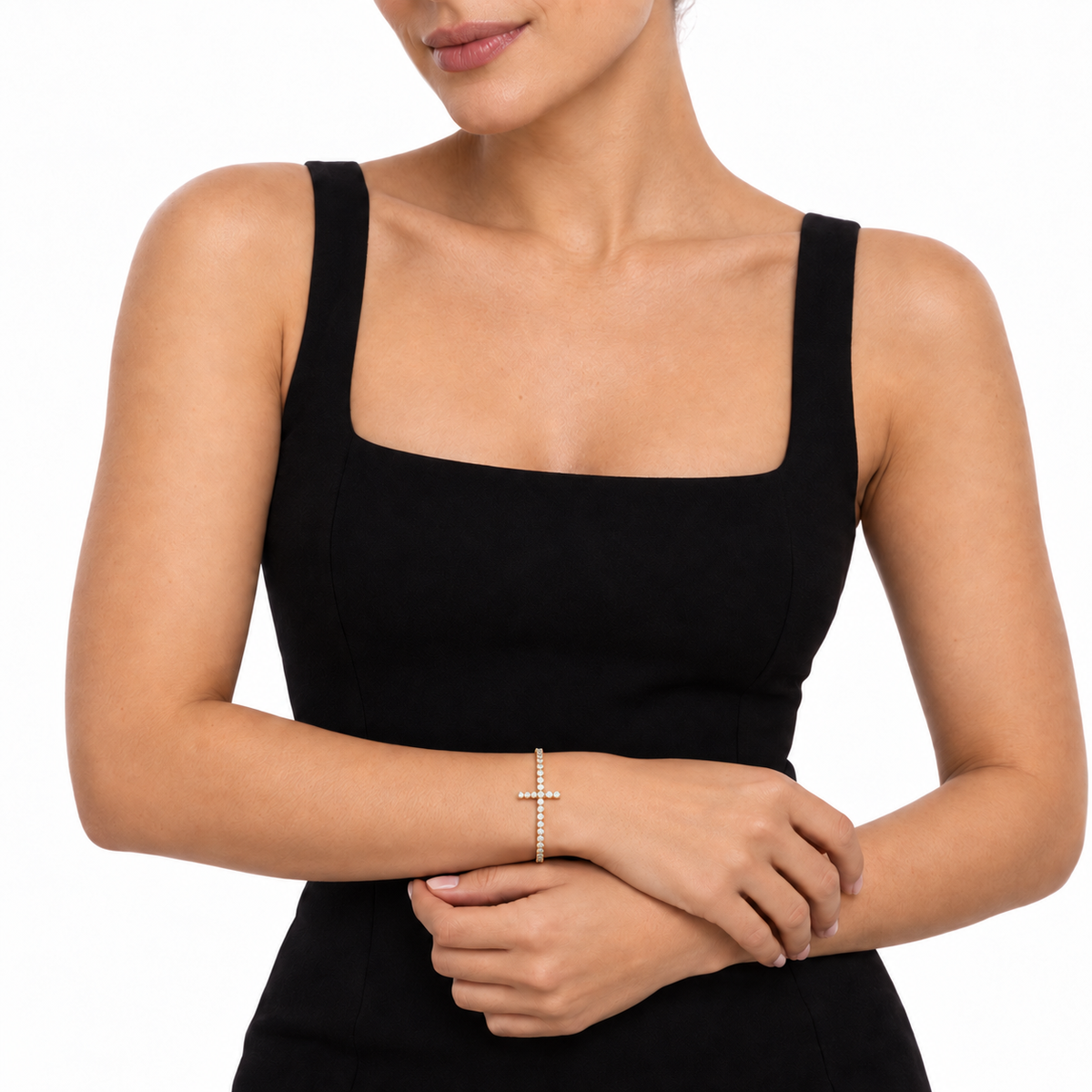 Rosalia Cross Tennis Bracelet gold model 1 delicate fit