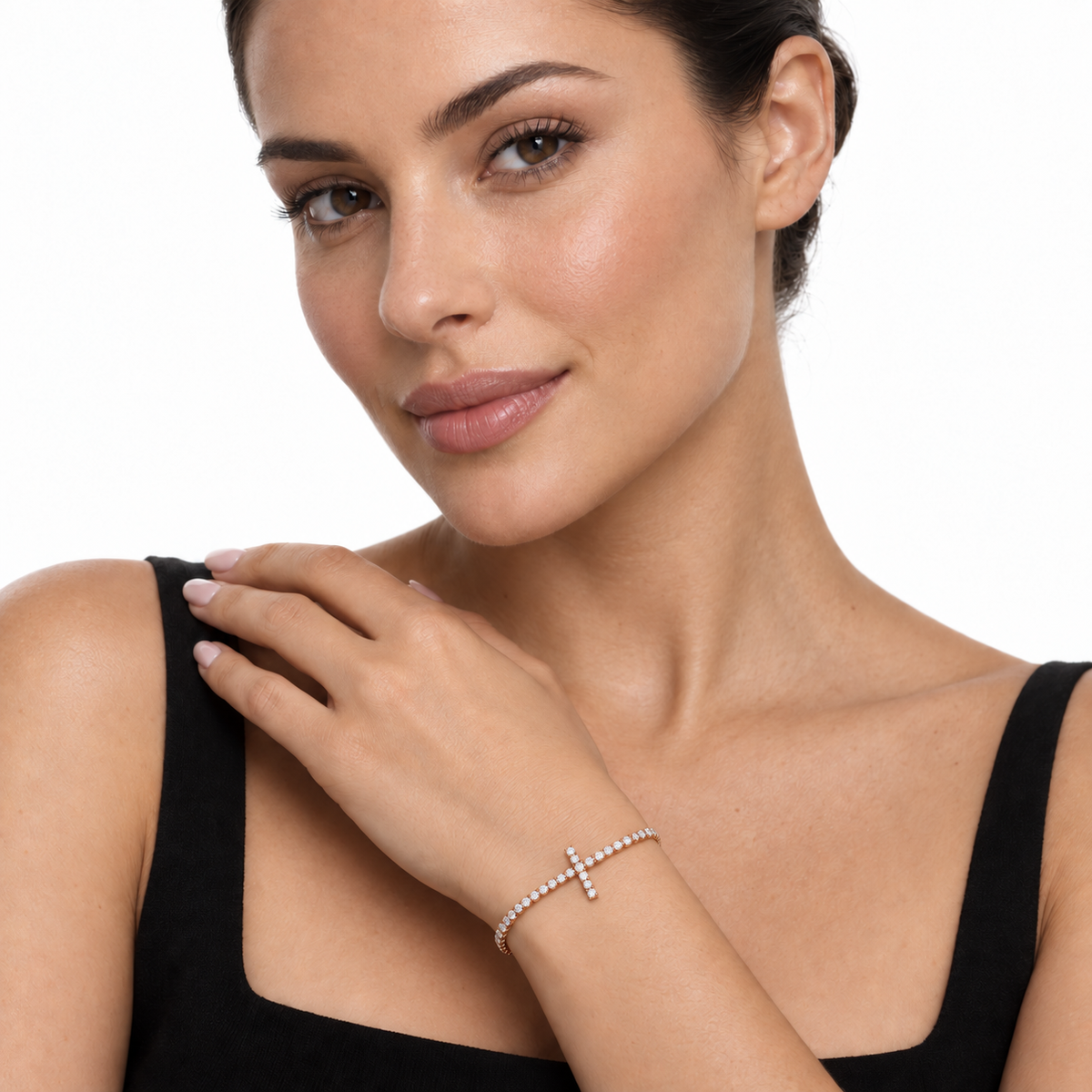 Rosalia Cross Tennis Bracelet rose gold model 2 delicate fit