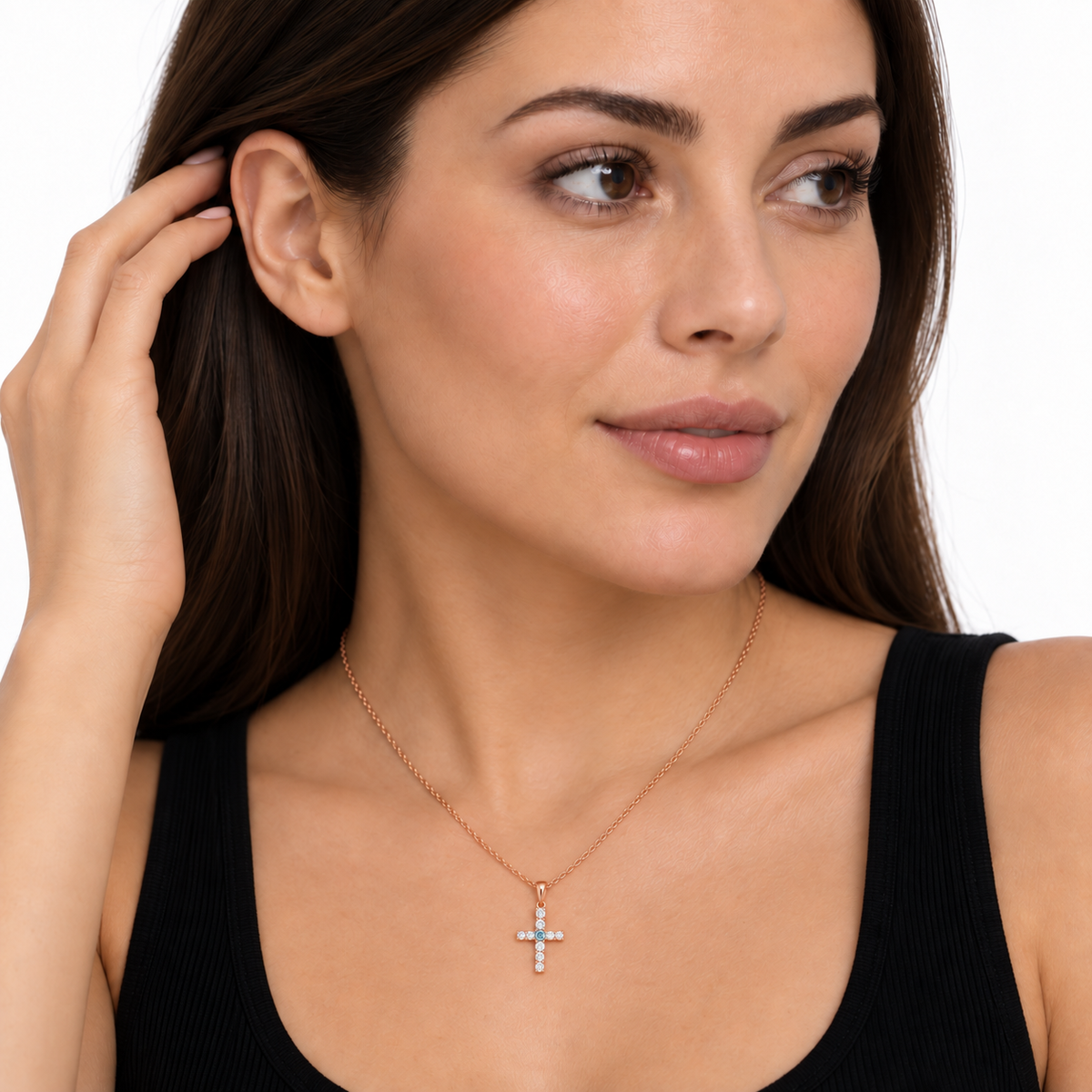Evangelina Cross Birthstone Pendant Necklace rose gold model 1 small