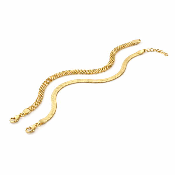 Layering Herringbone Bracelet Duo Set