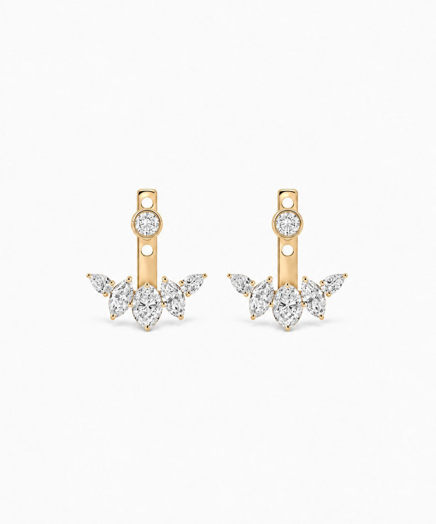 Siena Marquise Jacket Earrings — Yellow Gold on white background
