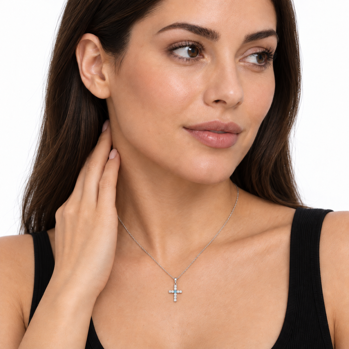 Evangelina Cross Birthstone Pendant Necklace silver model 2 small