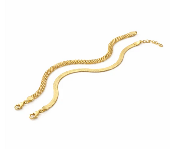 Gold Mayfair and Madison bracelet duo on a white background