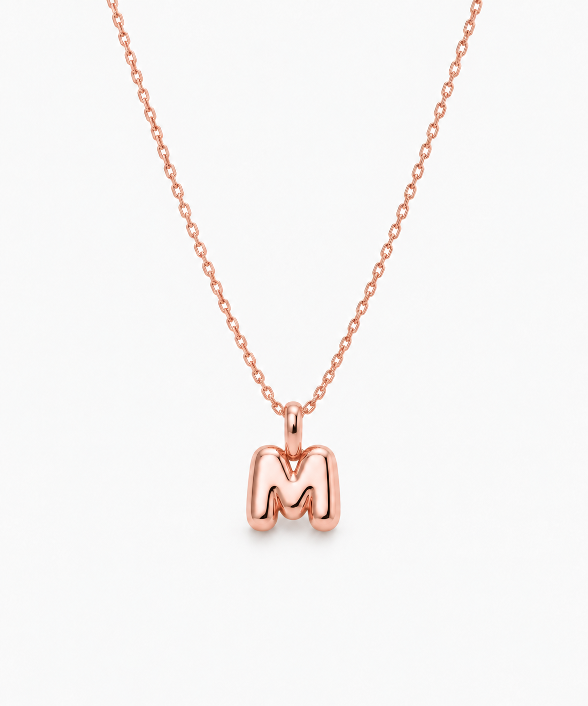 Sia Bubble Initial Necklace — Rose Gold on white background