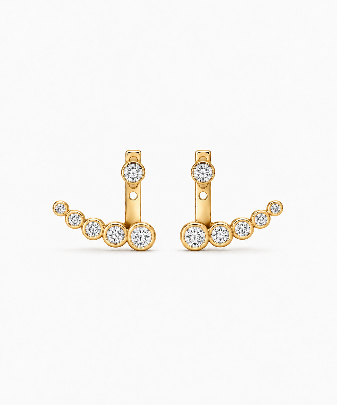 Aika Bezel Climber Earrings — Yellow Gold on white background