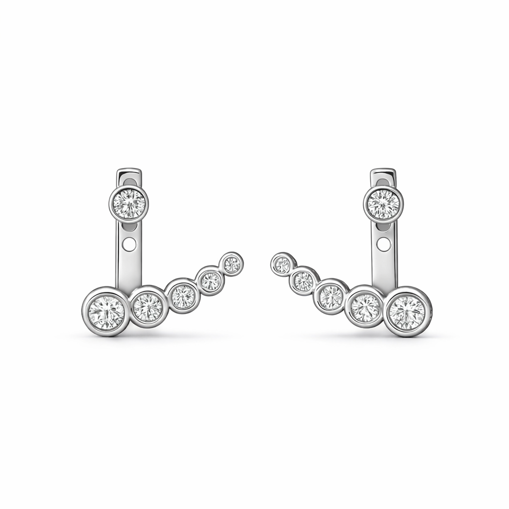 Aika Bezel Climber Earrings layering detail by SURI