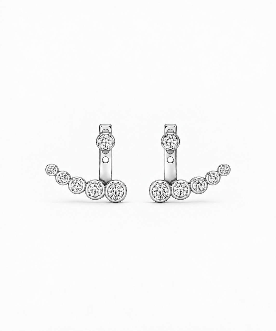 Aika Bezel Climber Earrings — Silver on white background