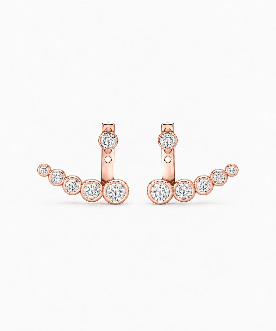 Aika Bezel Climber Earrings — Rose Gold on white background