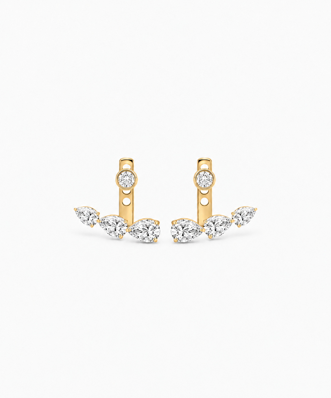 Etheria Marquise Pear Jacket Earrings — Yellow Gold on white background