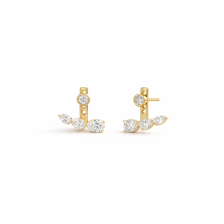 Etheria Marquise Pear Jacket Earrings in sterling silver, 14K gold and 18K gold by SURI