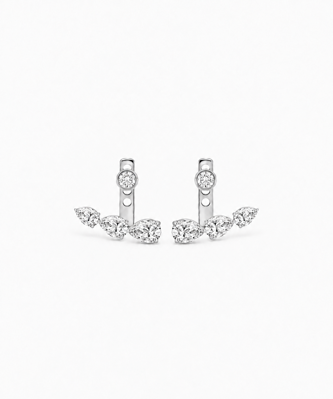 Etheria Marquise Pear Jacket Earrings — Silver on white background