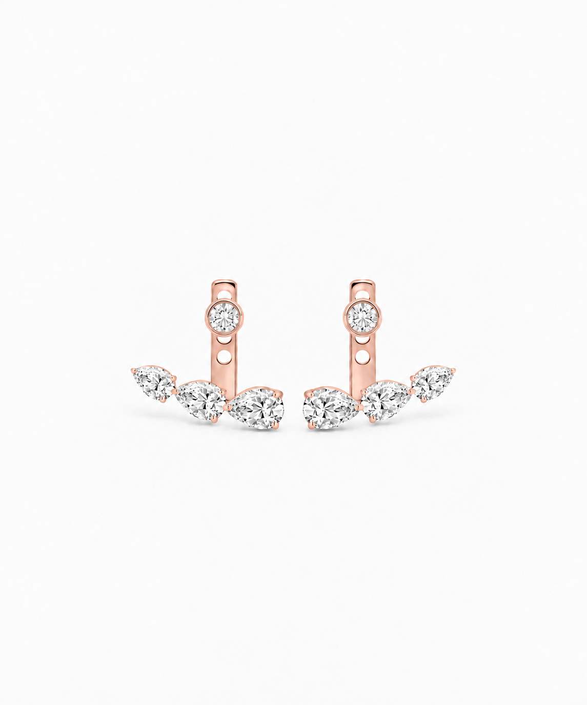 Etheria Marquise Pear Jacket Earrings — Rose Gold on white background