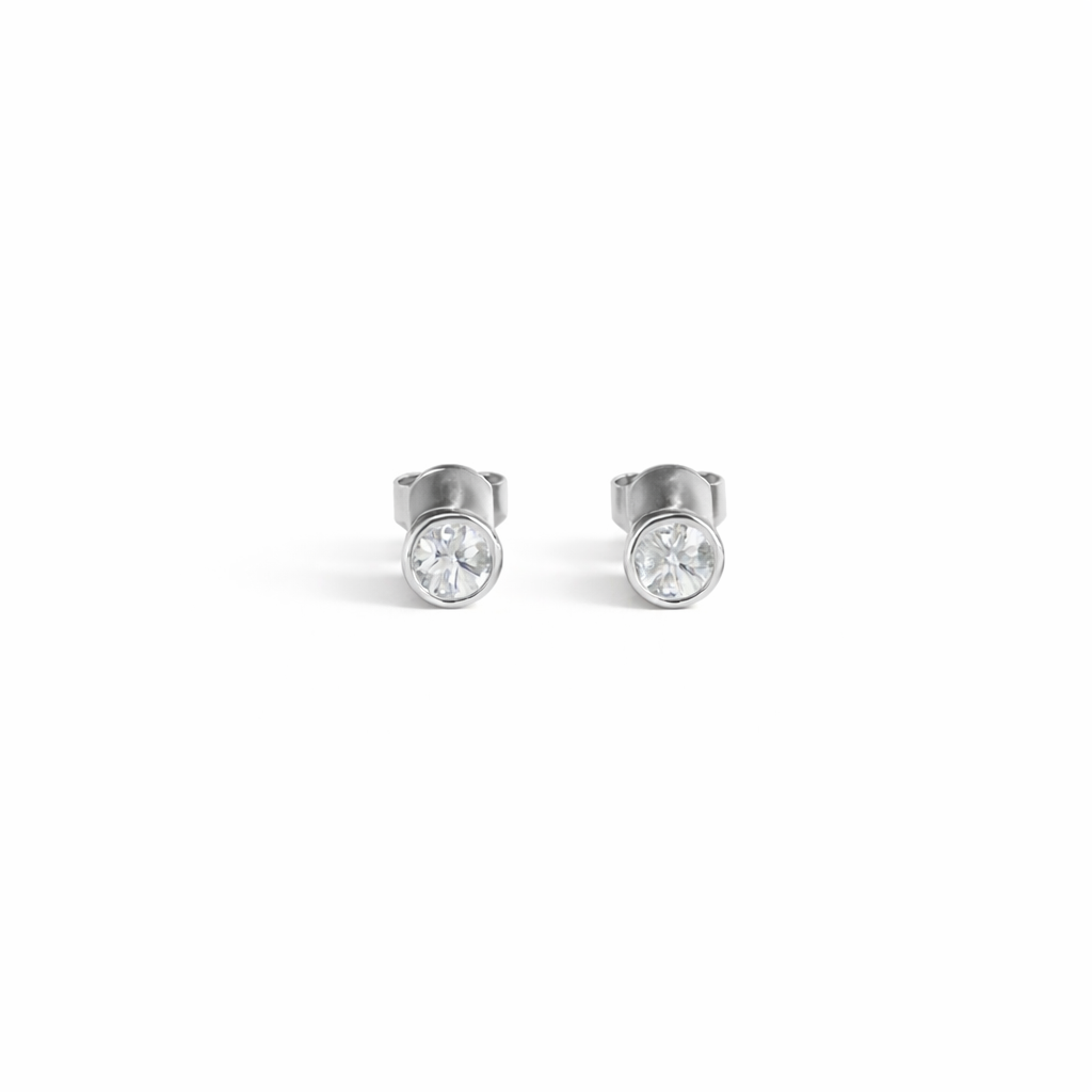 Hana Bezel Stud Earrings close-up detail by SURI