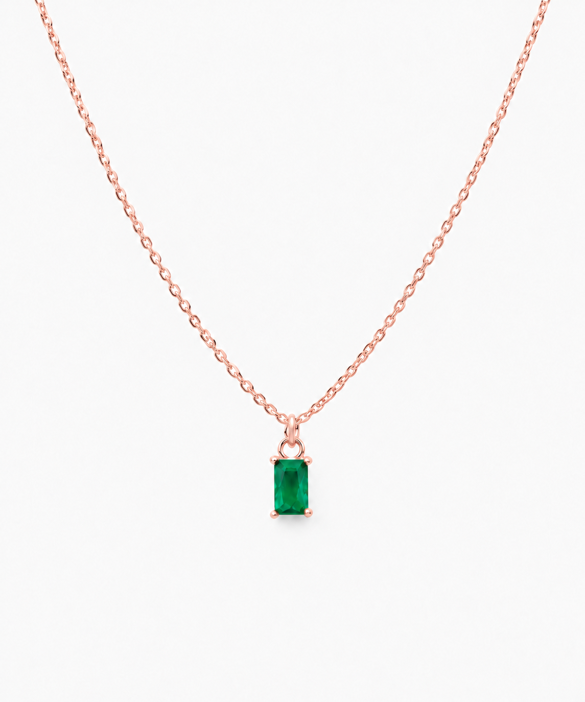 Canara Emerald Baguette Necklace — Rose Gold on white background