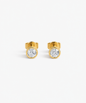 Hana Bezel Stud Earrings in gold on white background