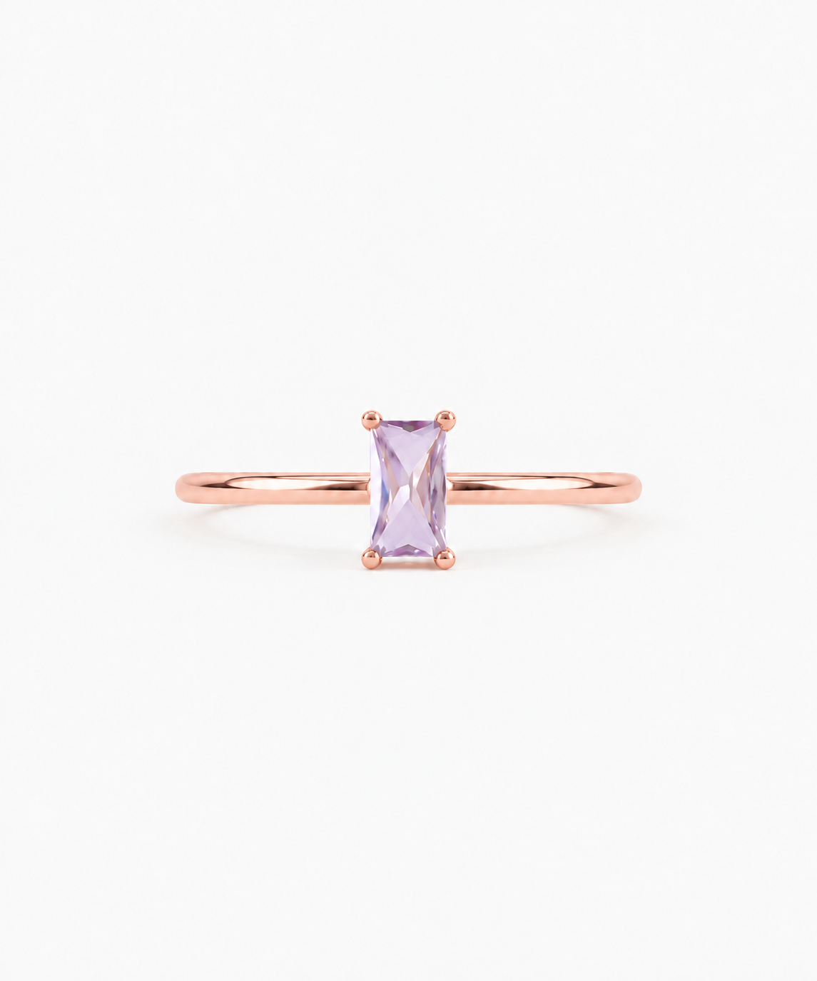 Vélva Baguette Amethyst Ring — Rose Gold on white background