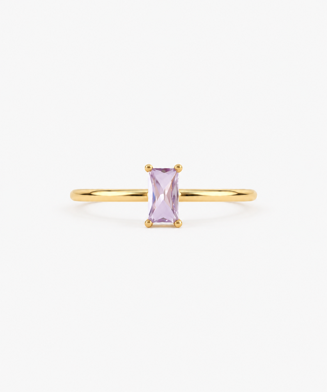 Vélva Baguette Amethyst Ring — Yellow Gold on white background
