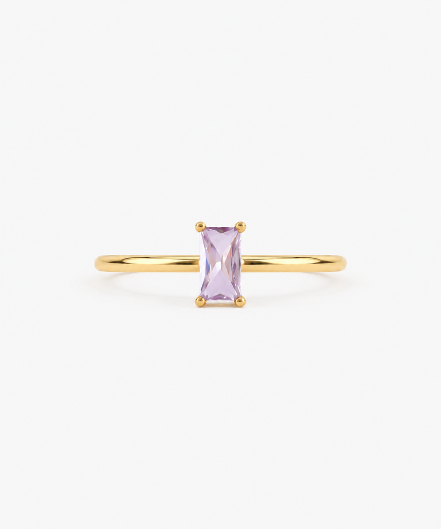 Vélva Baguette Amethyst Ring — Yellow Gold on white background