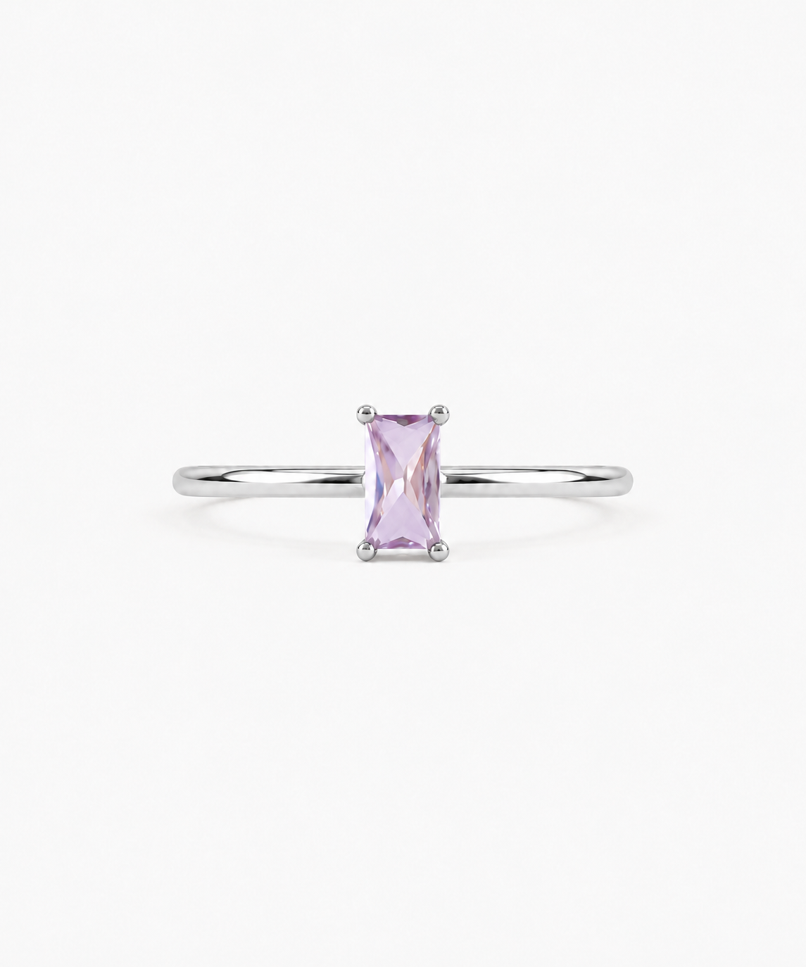 Vélva Baguette Amethyst Ring — Silver on white background