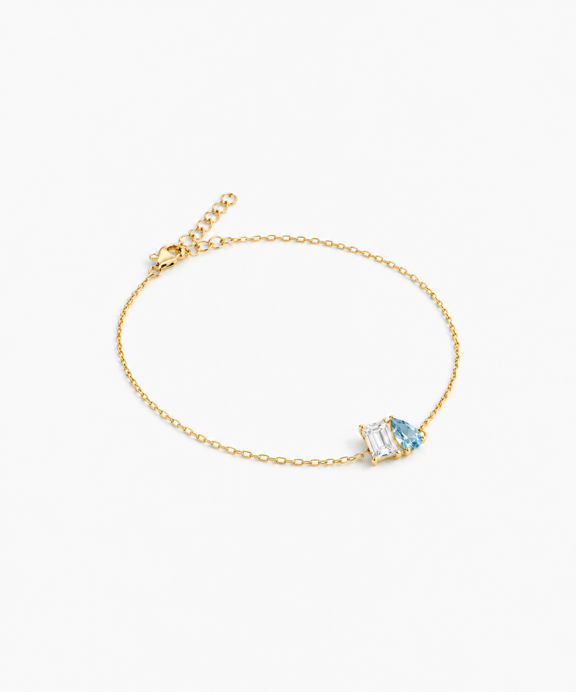 Esmé Aquamarine Birthstone Bracelet — gold on white/gray background