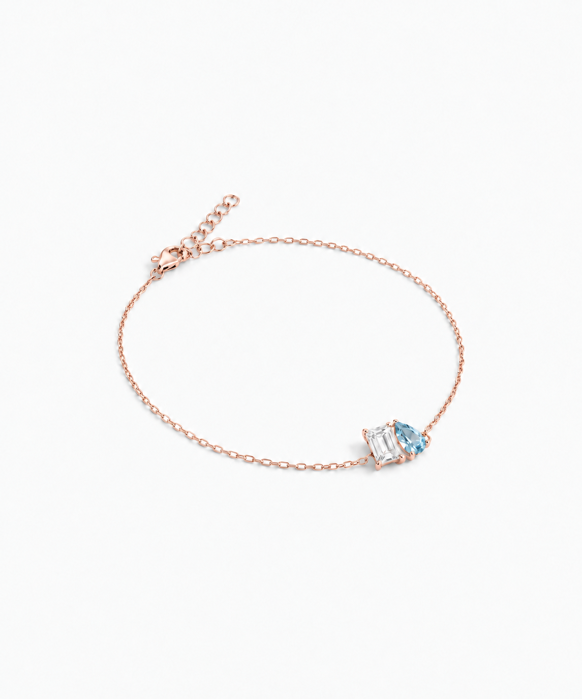 Esmé Aquamarine Birthstone Bracelet — rose gold on white/gray background