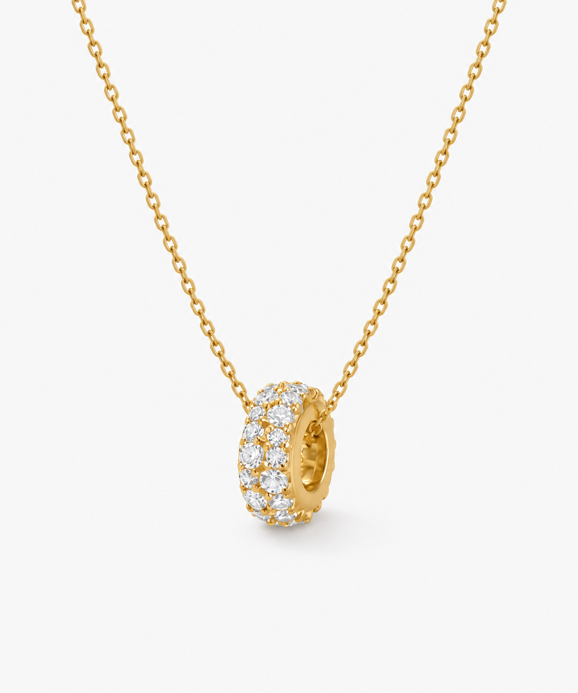 Umi Pavé Rondelle Necklace — Yellow Gold on white background