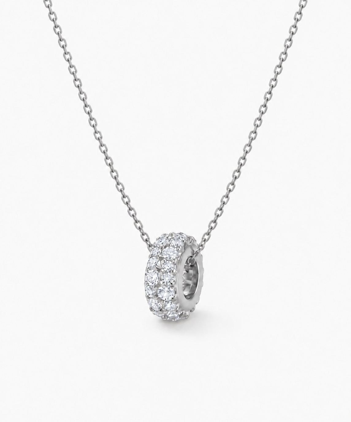 Umi Pavé Rondelle Necklace — Silver on white background