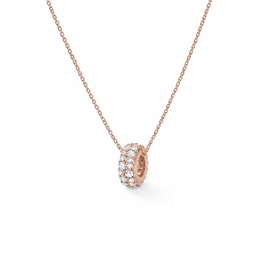 Umi Pave Rondelle Necklace layering detail by SURI
