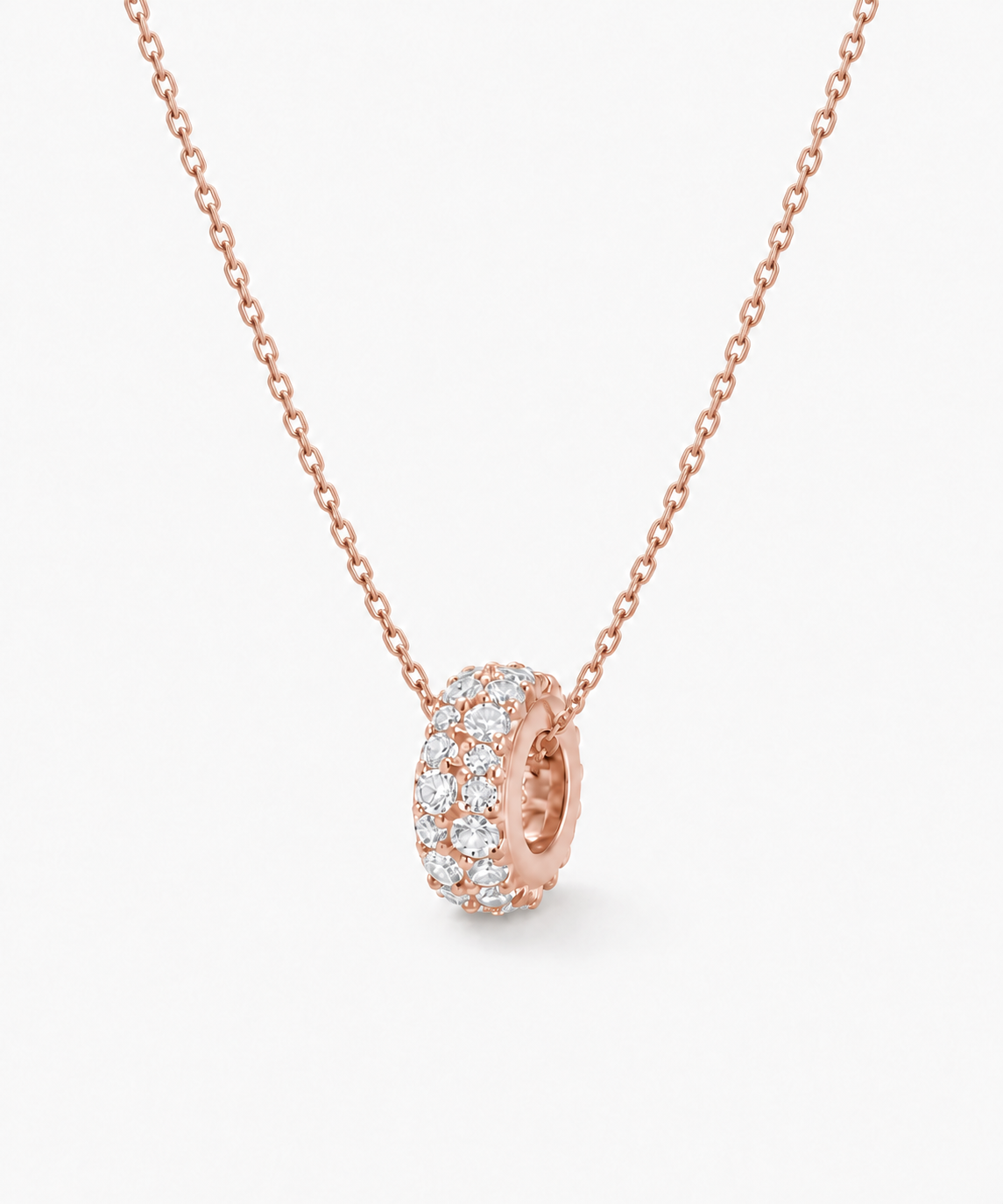 Umi Pavé Rondelle Necklace — Rose Gold on white background