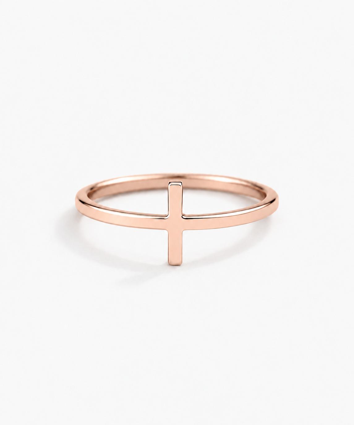 Amélie Cross Ring — Rose Gold on white background