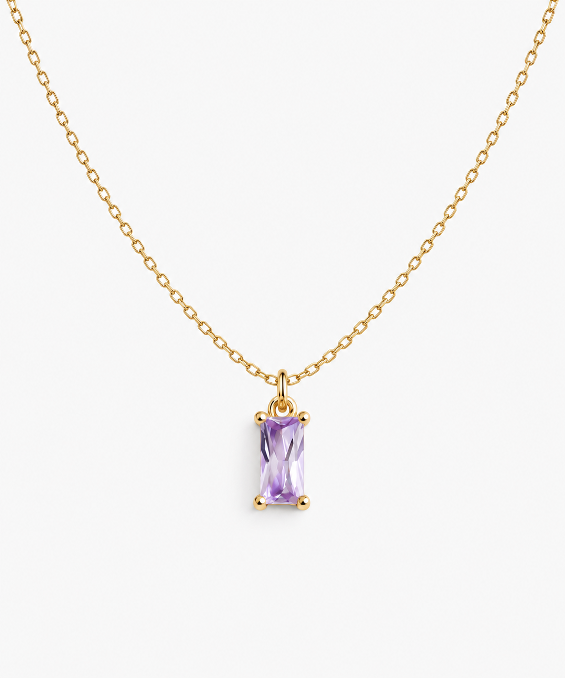 Vélva Baguette Amethyst Necklace — Yellow Gold on white background