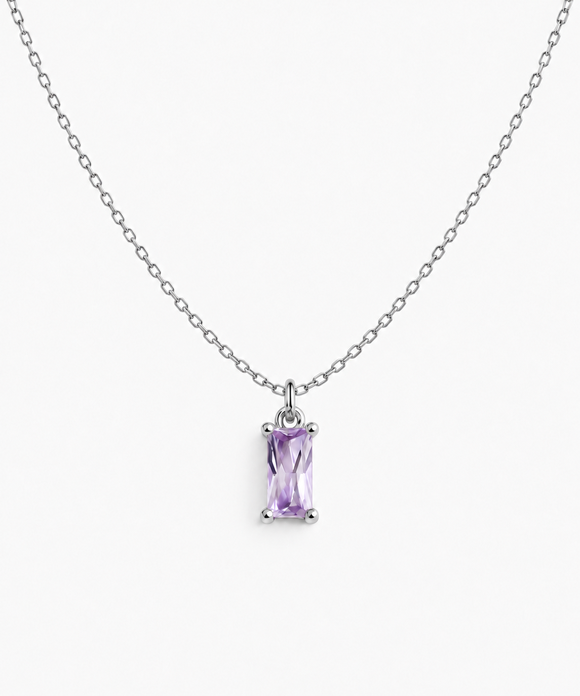 Vélva Baguette Amethyst Necklace — Silver on white background