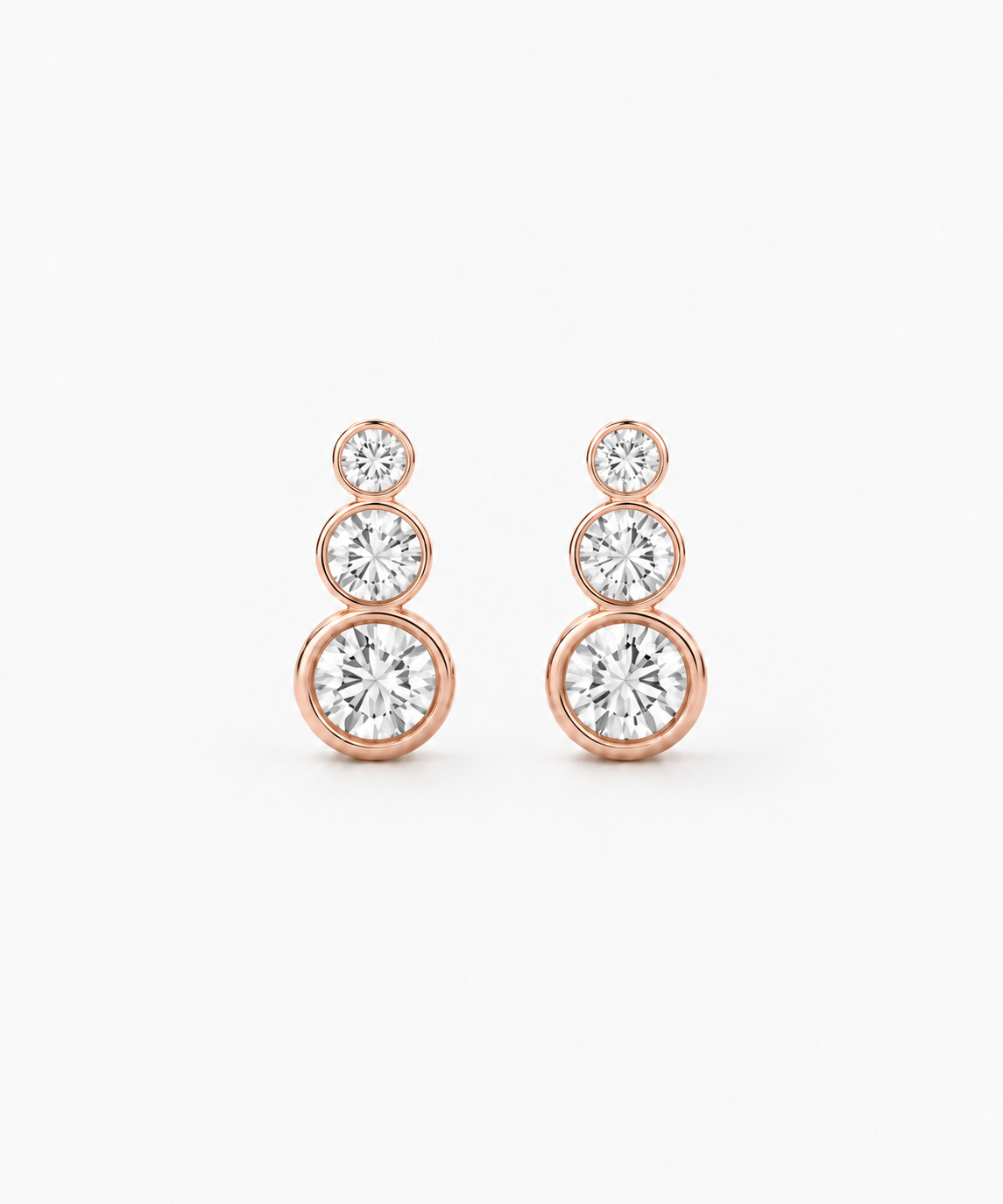 Porto Bezel Drop Earrings — Rose Gold on white background