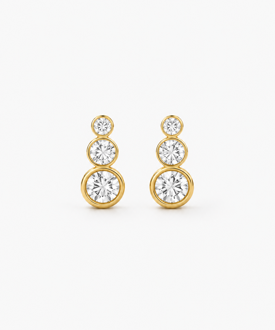 Porto Bezel Drop Earrings — Yellow Gold on white background