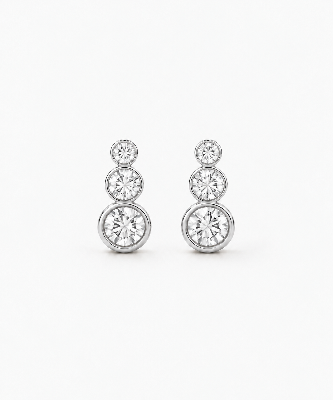 Porto Bezel Drop Earrings — Silver on white background
