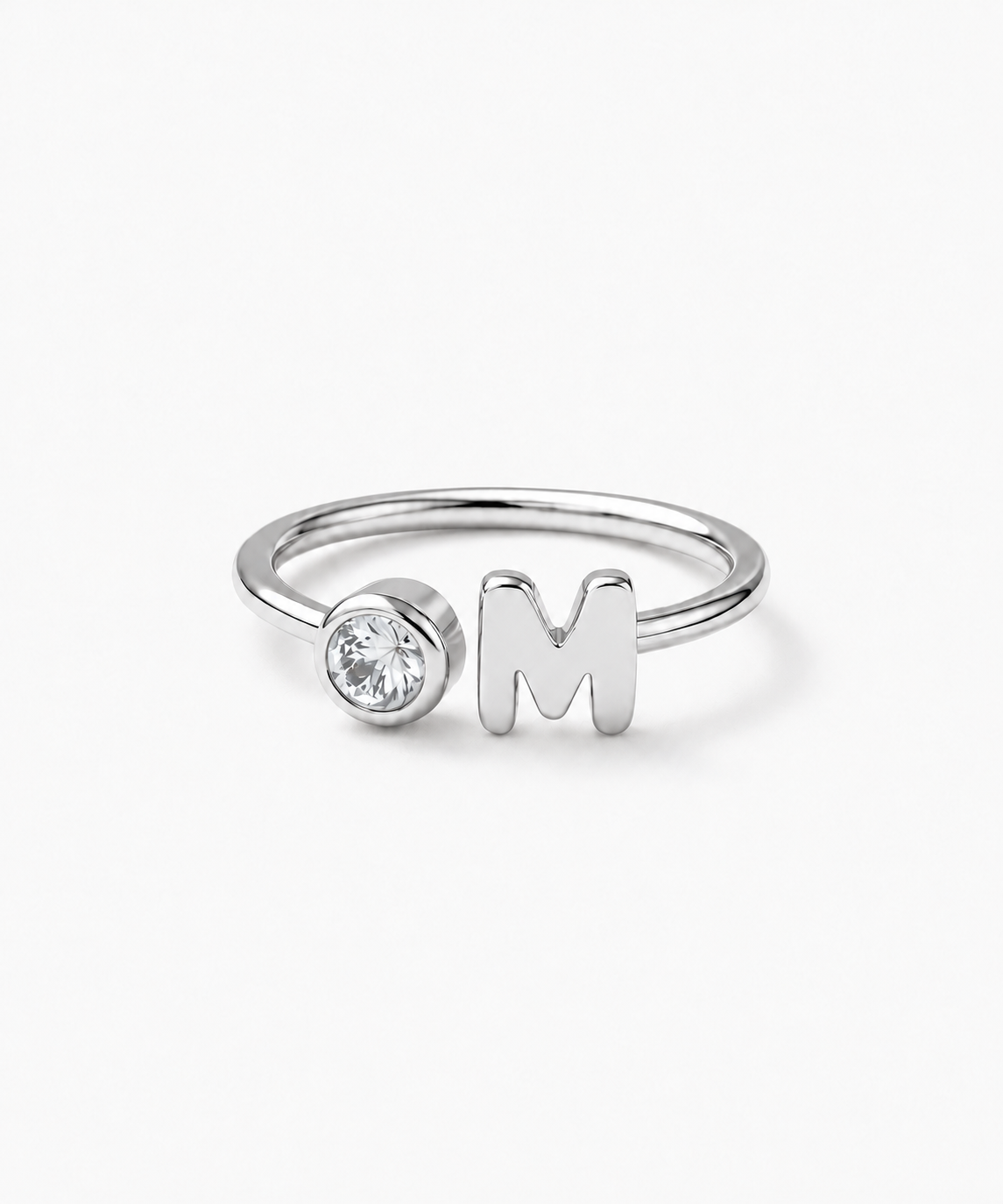 Sia Bubble Initial Birthstone Ring in silver on white background