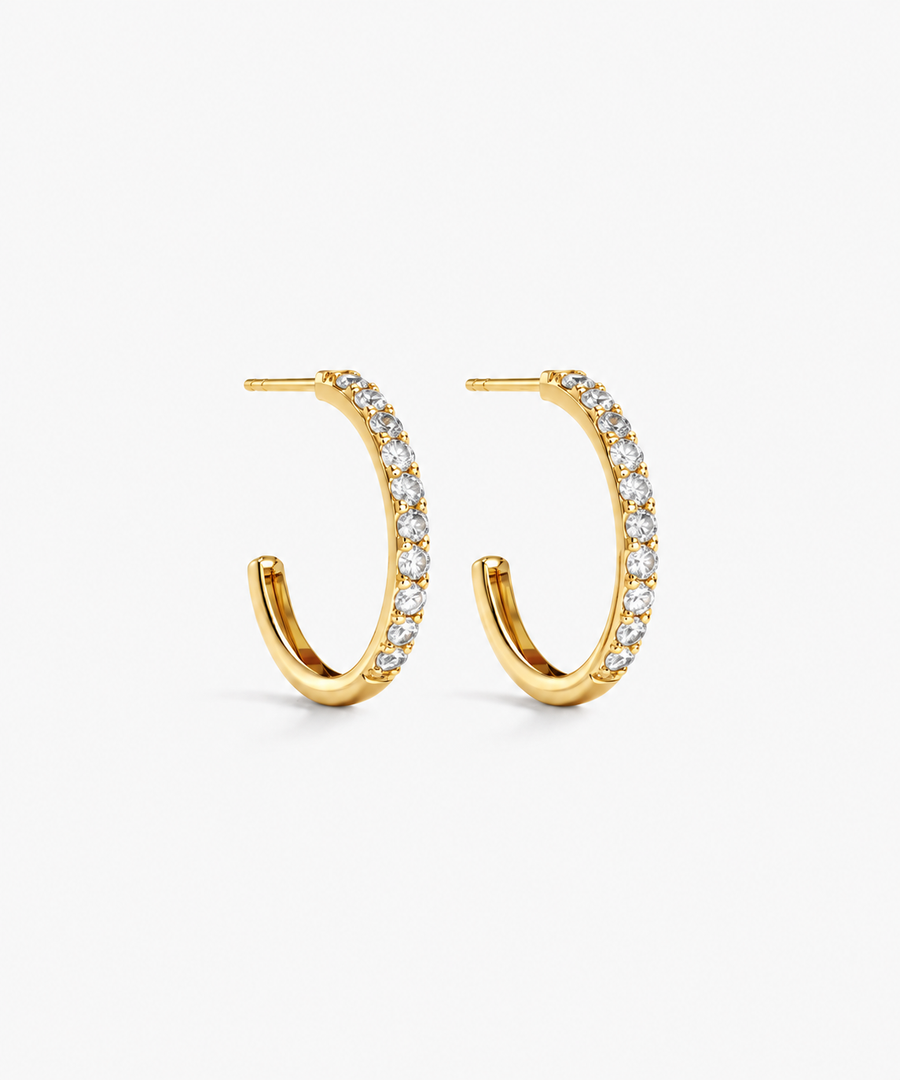 Mallorca Pavé Hoop Earrings — Yellow Gold on white background