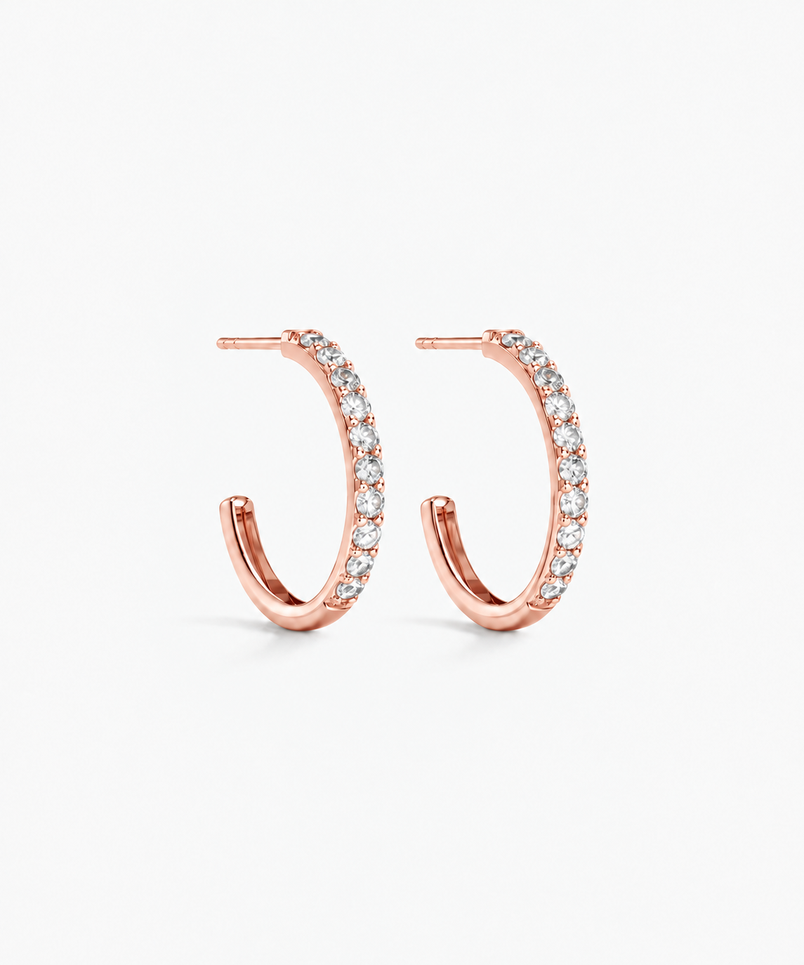 Mallorca Pavé Hoop Earrings — Rose Gold on white background