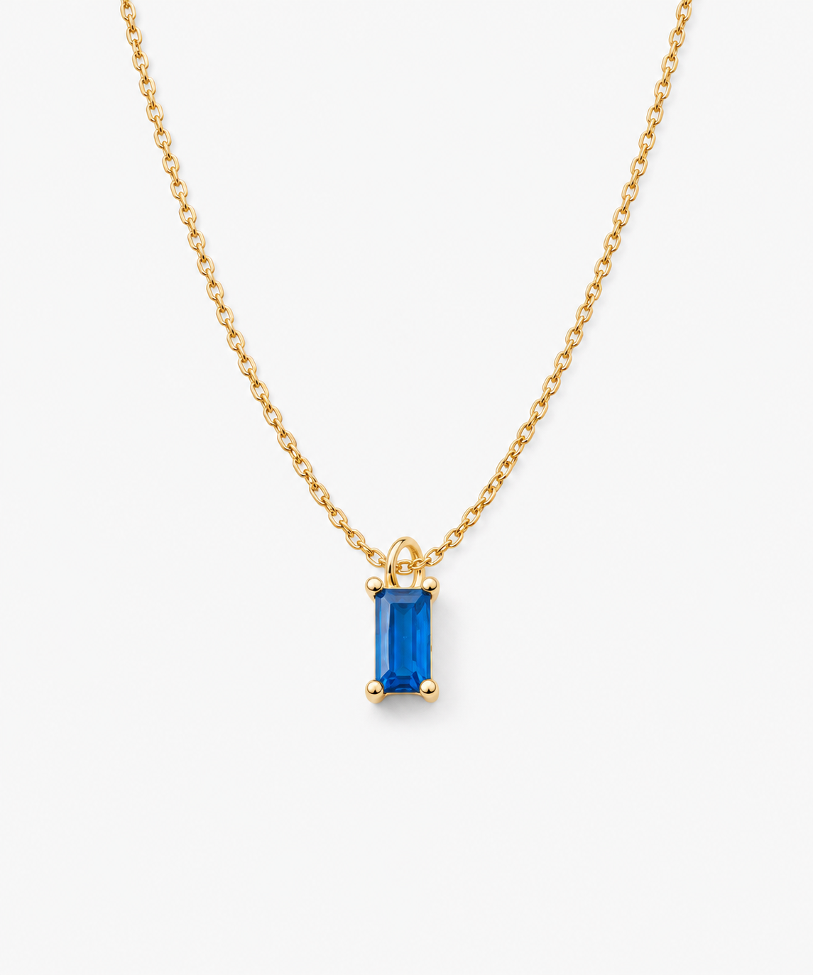 León Sapphire Baguette Necklace — Yellow Gold on white background
