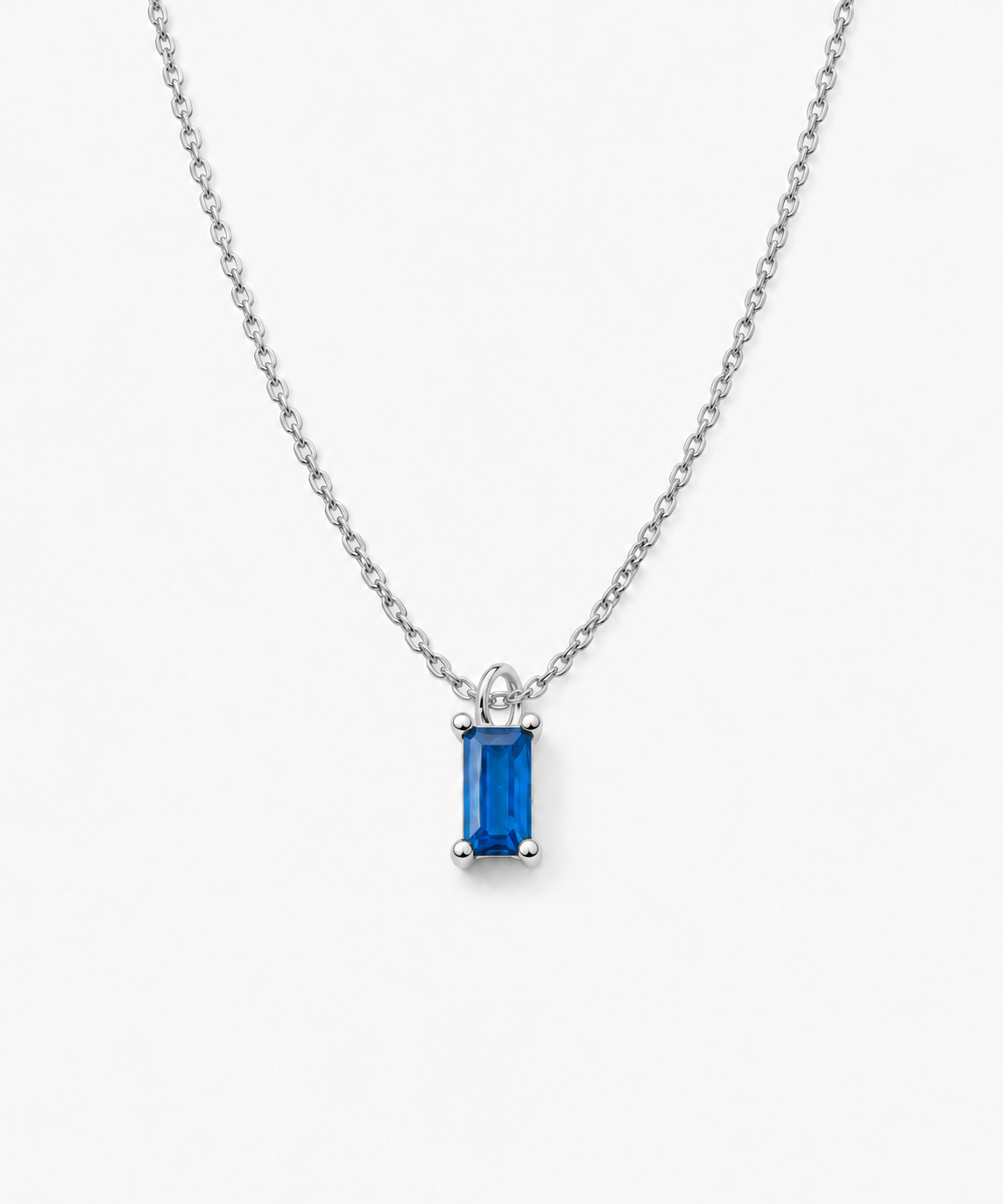 León Sapphire Baguette Necklace — Silver on white background