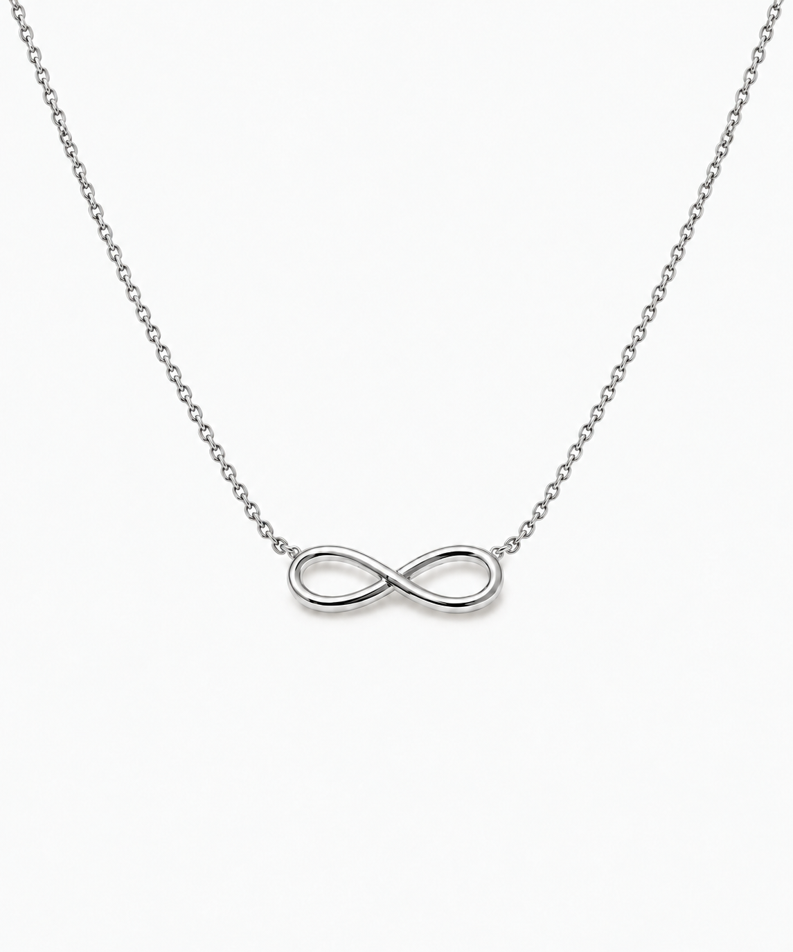 Saki Infinity Necklace — Silver on white background