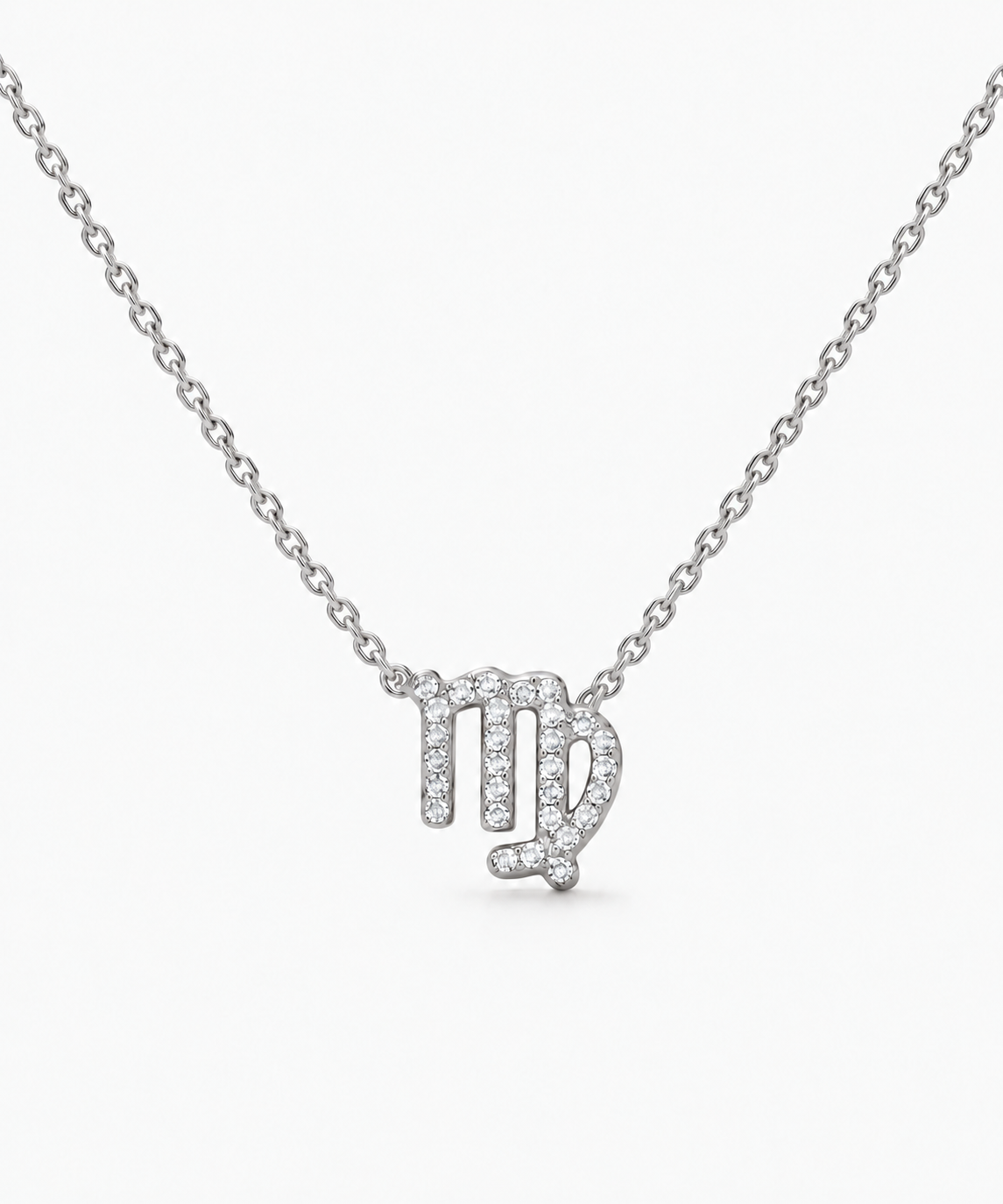 Astra Pavé Diamond Zodiac Necklace — Silver on white background