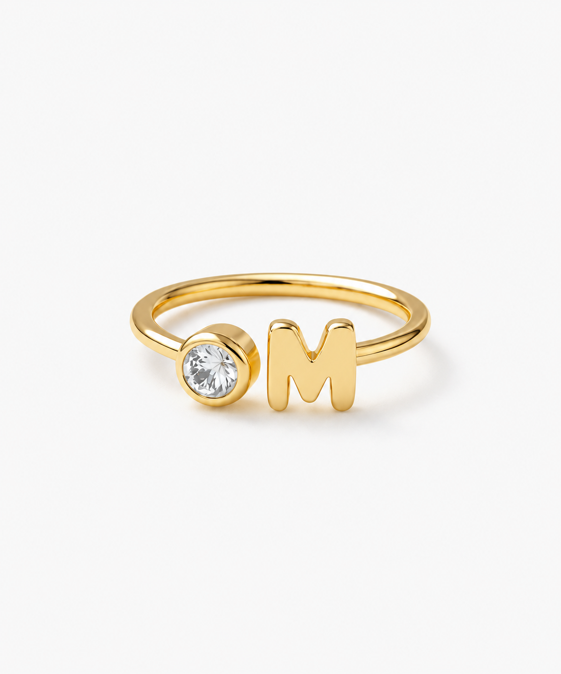 Sia Bubble Initial Birthstone Ring in gold on white background