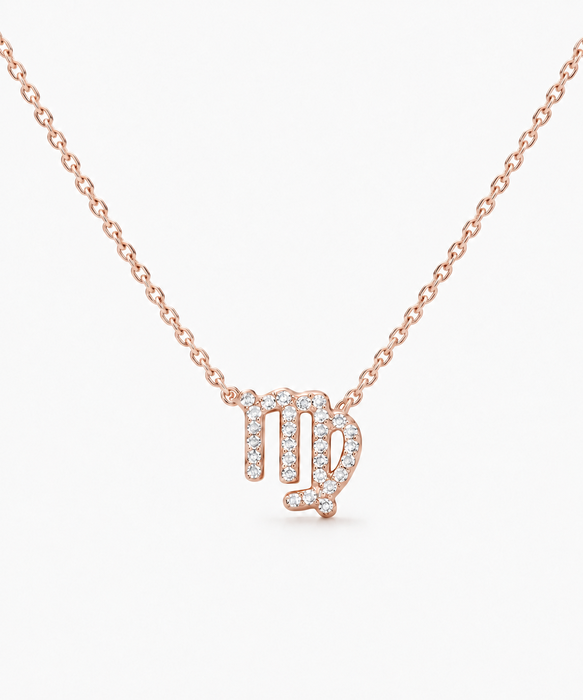 Astra Pavé Diamond Zodiac Necklace — Rose Gold on white background
