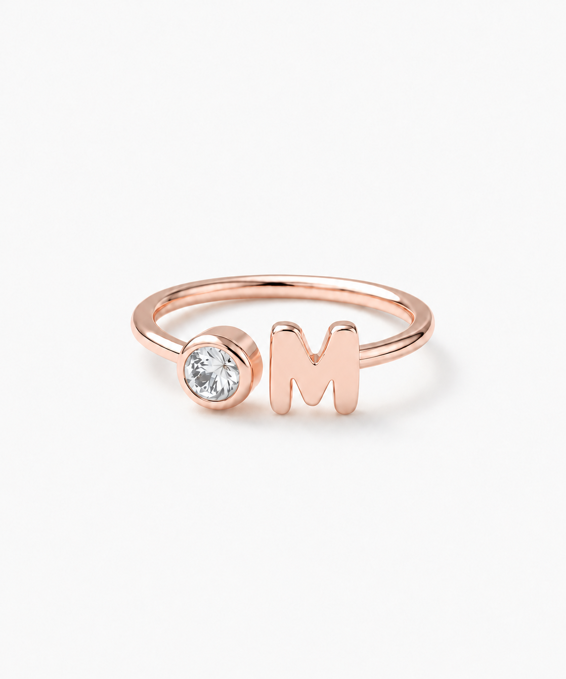 Sia Bubble Initial Birthstone Ring in rose gold on white background