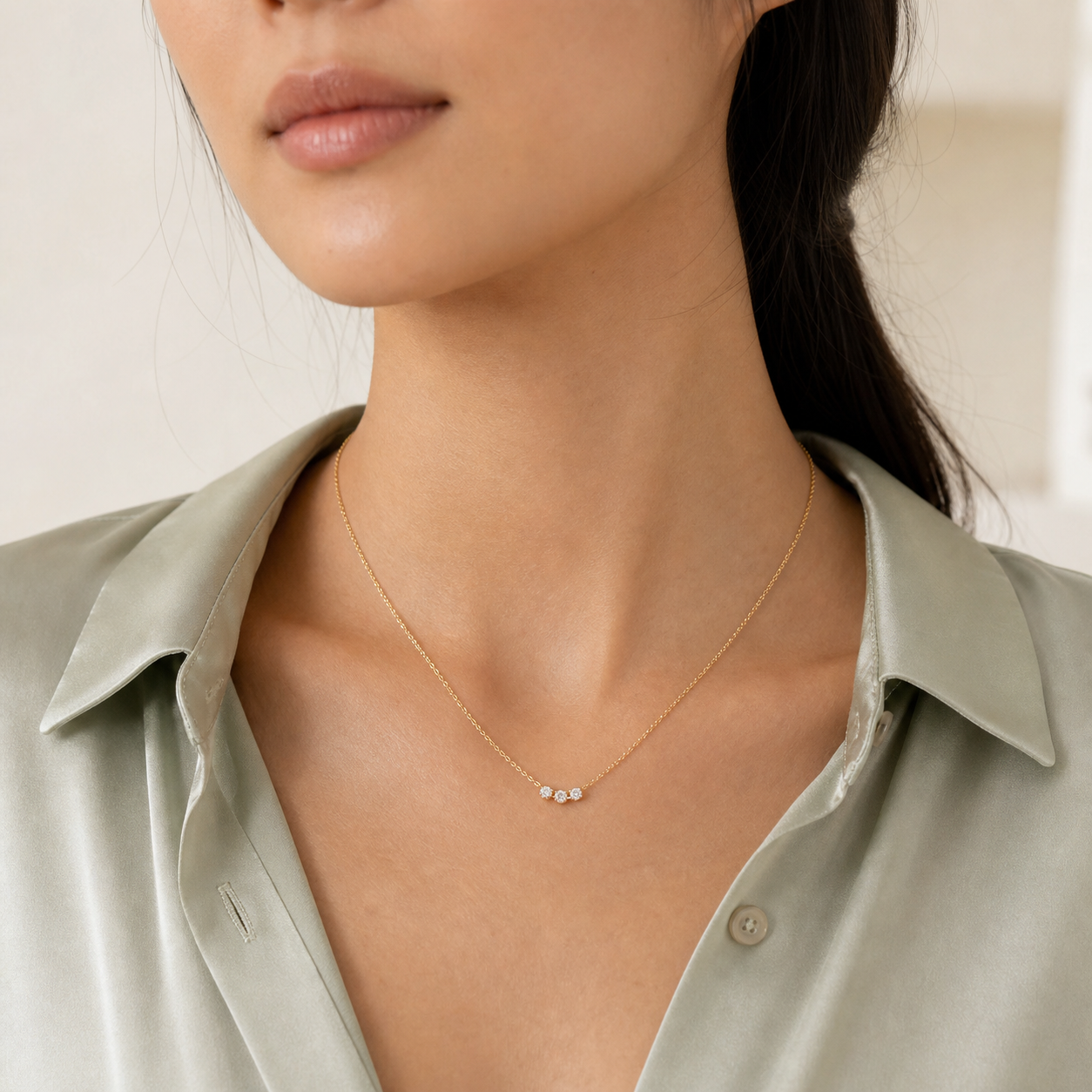 Solana Trio Diamond Necklace model 02 by SURI
