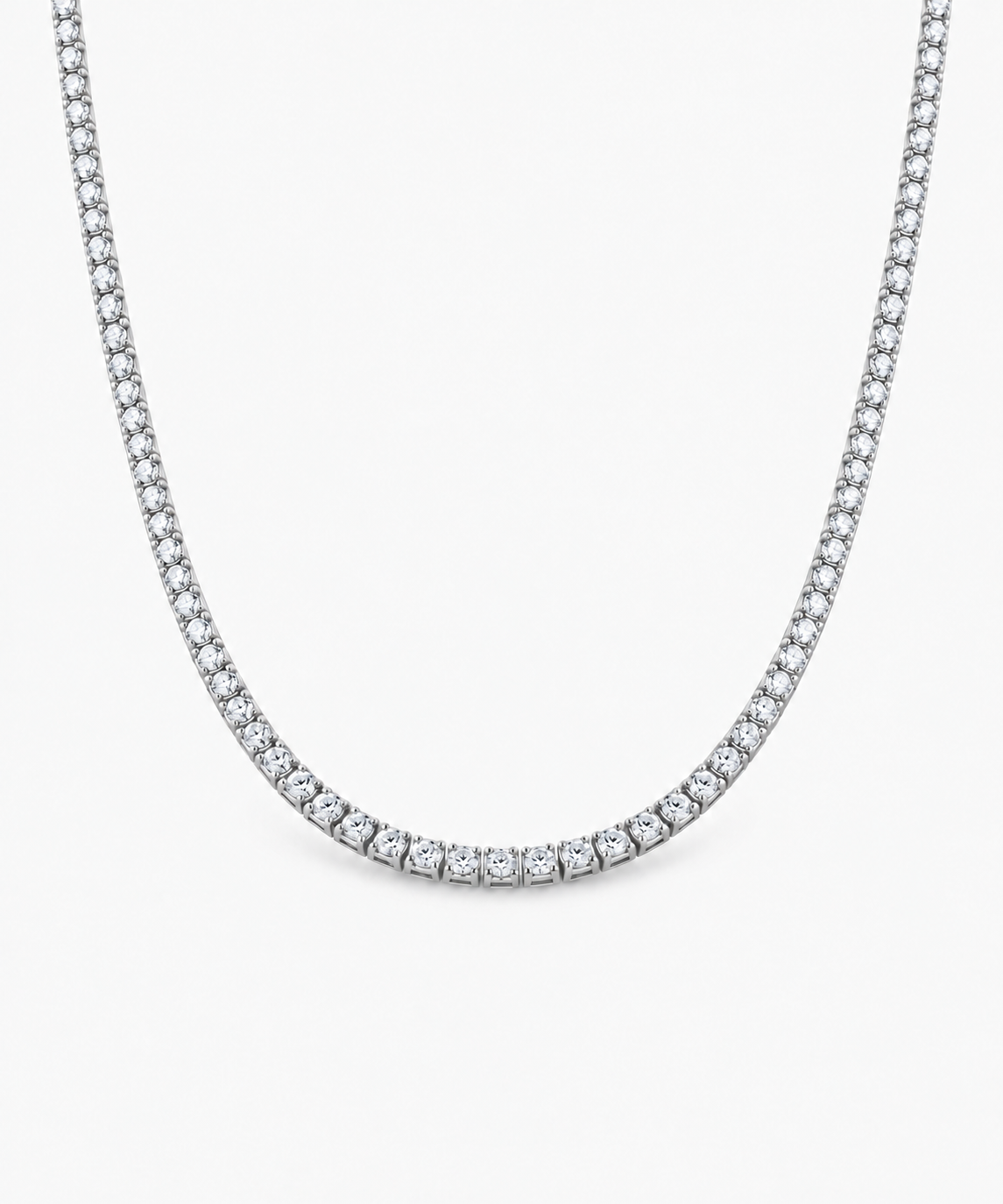 Tennis Pavé Diamond Necklace — silver on white/gray background
