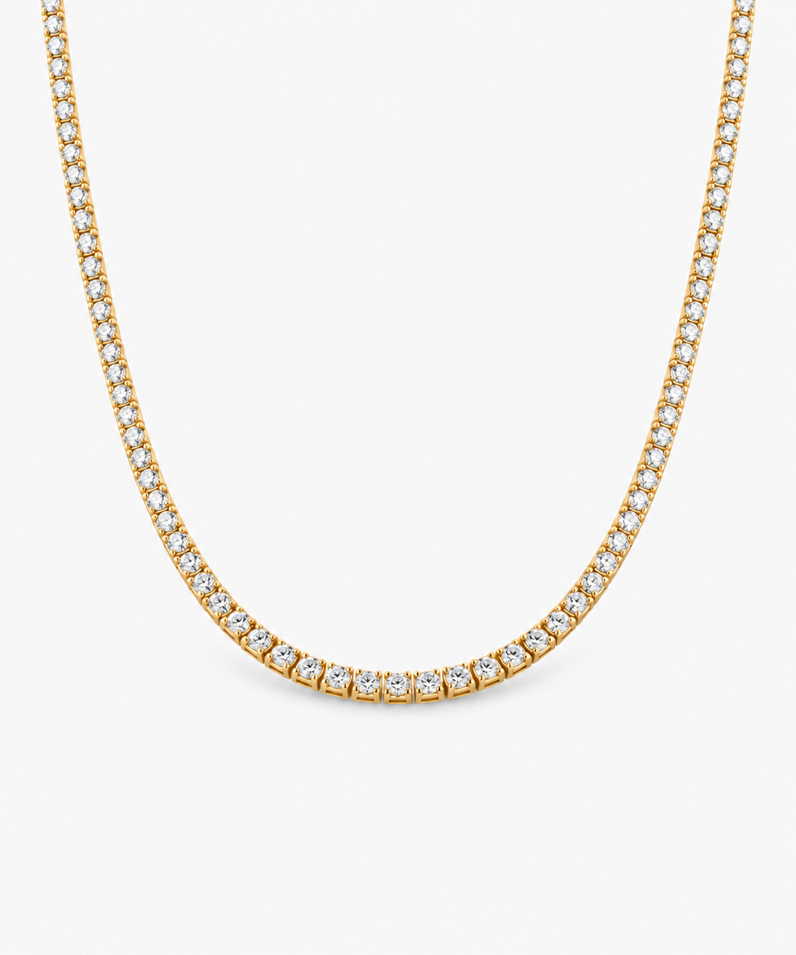 Tennis Pavé Diamond Necklace — gold on white/gray background