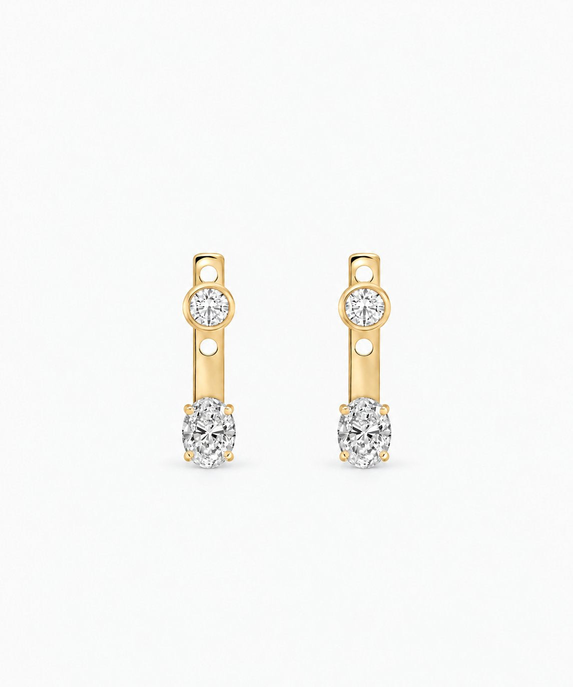 Vivienne Oval-Cut Jacket Earrings — Yellow Gold on white background